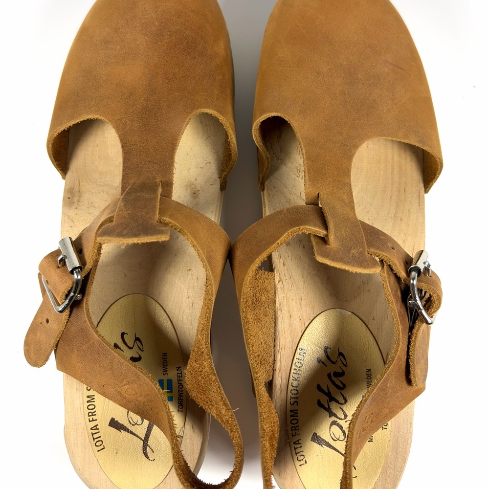 Lotta From Stockholm Wooden Clog Sandals Womens EU 40 Brown Leather Ankle Strap - Picture 7 of 10